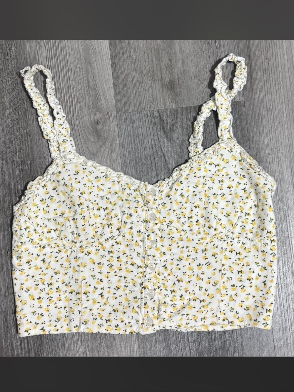 White & yellow floral crop top